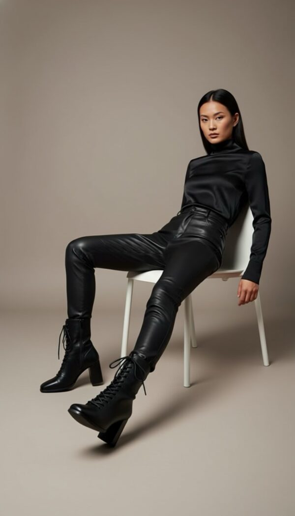 mpotinia Lace-Up Μποτάκια με Χοντρό Τακούνι – Μαύρο