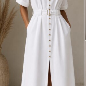 Λευκό midi shirt dress