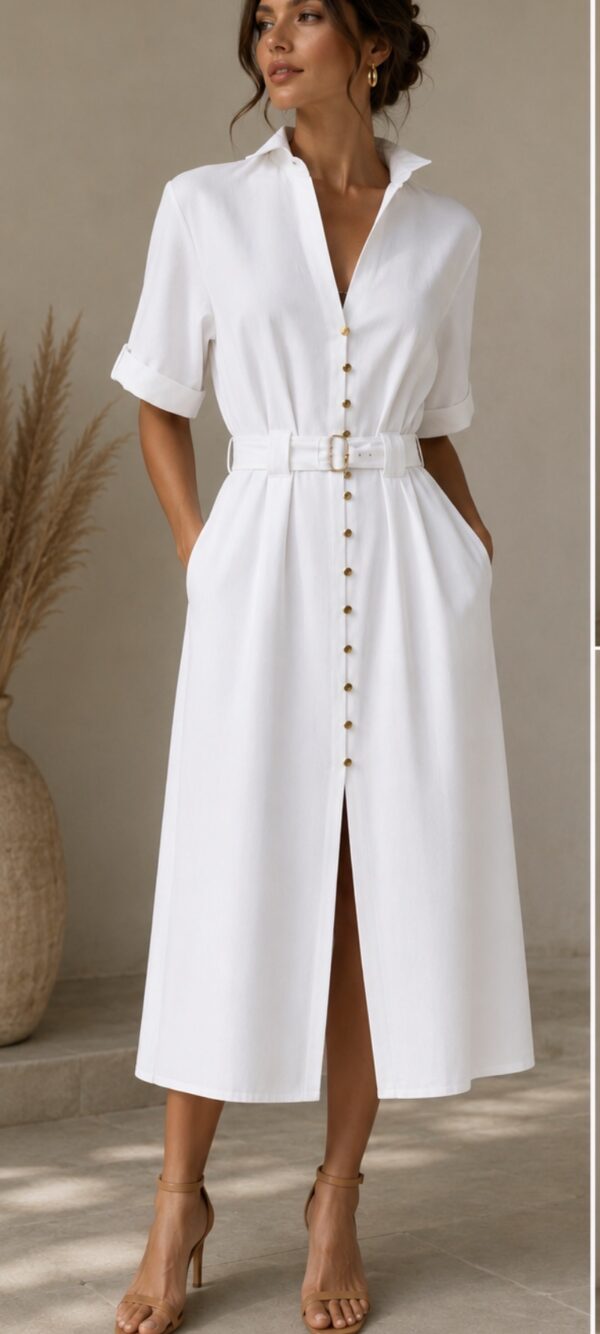 Λευκό midi shirt dress