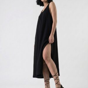 Γυναικεία Δερμάτινα Lace-Up Flat Σανδάλια – Μαύρα